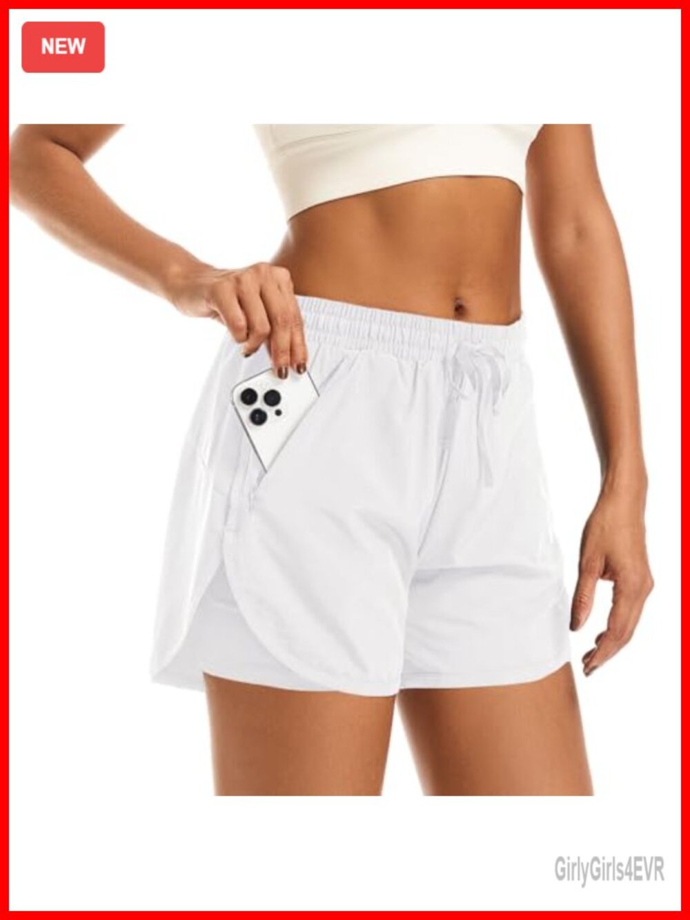 Women's 2 in 1 Running Shorts Athletic Workout Gym Zipper Pockets